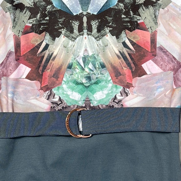 Ted Baker gray multicolor fitted midi dress size 00 Anaste Mirror Minerals Print - Picture 8 of 12